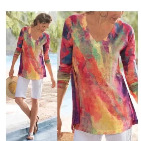 Soft surrounding lightweight multicolor pullover blouse - Picture 1 of 5